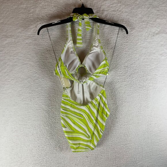 Michael Kors Womens Zebra Print Cutout Halter One Piece Lime Swimsuit Size 4 NWT - Picture 4 of 7
